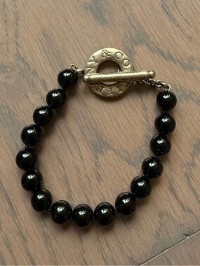 Tiffany & Co Sterling Silver Black Onyx Bead Toggle Bracelet